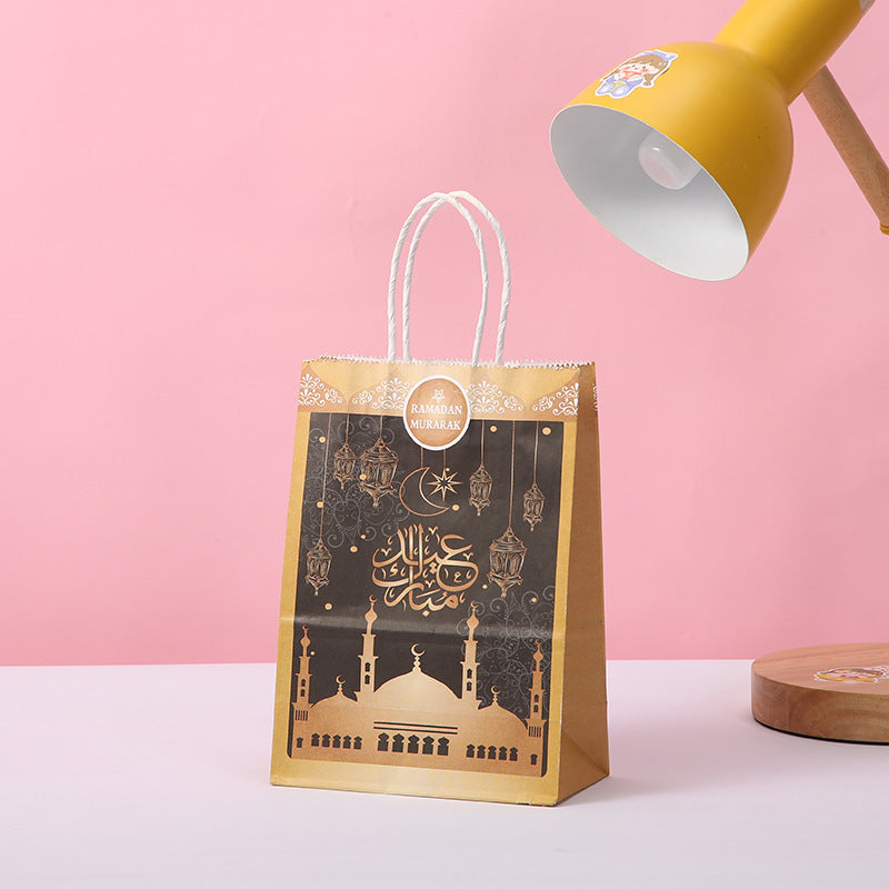 Eid Mubarak Kraft Paper Bag - Black & Gold Arabic Calligraphy - 5 pack ...